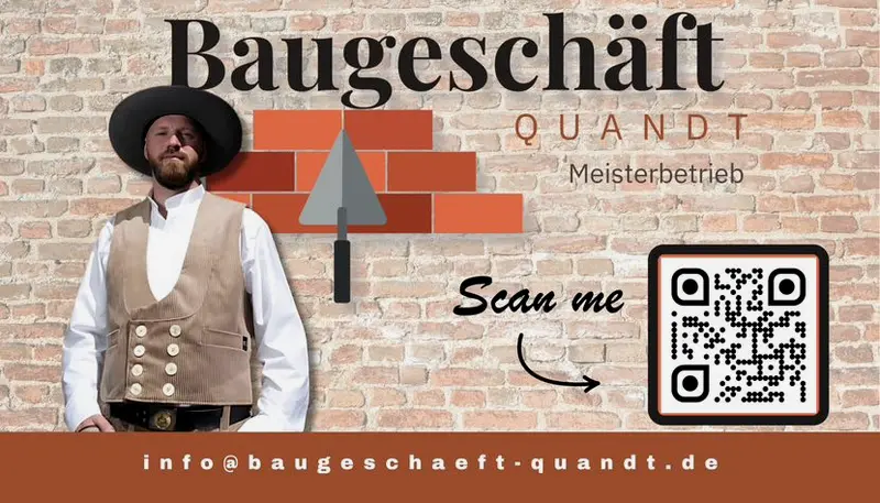 Werbegrafik mit QR-Code für das Baugeschäft Quandt
